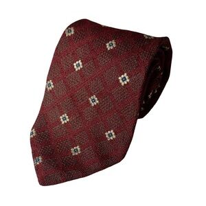 Bally mens diamond pattern floral knit 100% silk neck tie EUC